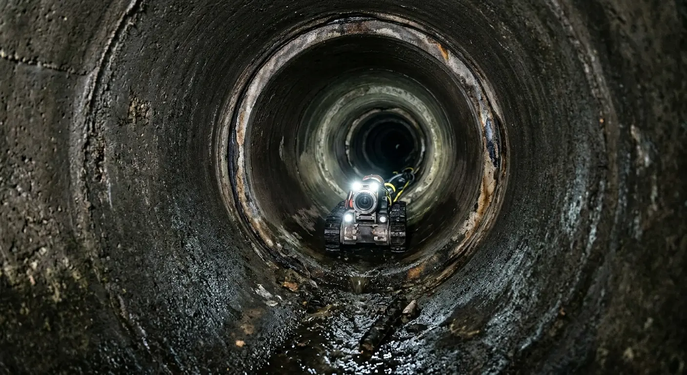 Robotic sewer camera inspecting pipe interior for Sewer Line Repair in Ghent